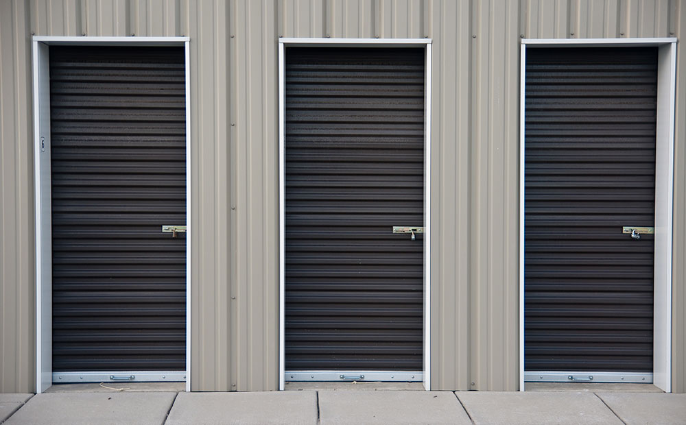 Drive-up storage units with roll-up doors at Pony Express Self Storage